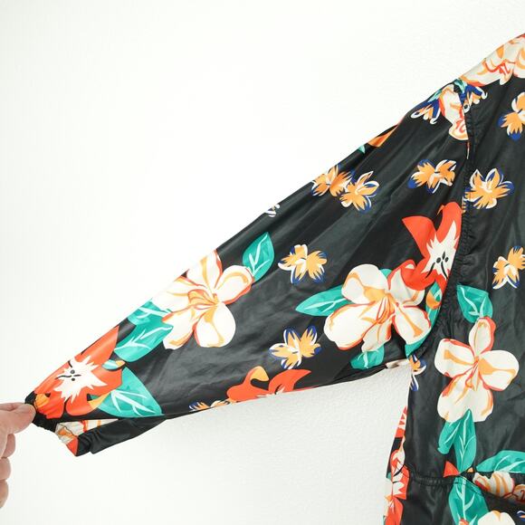 Zara Rain Jacket Womens SZ S Hooded Floral Tropical Lightweight Baggy Relaxed - Picture 4 of 11